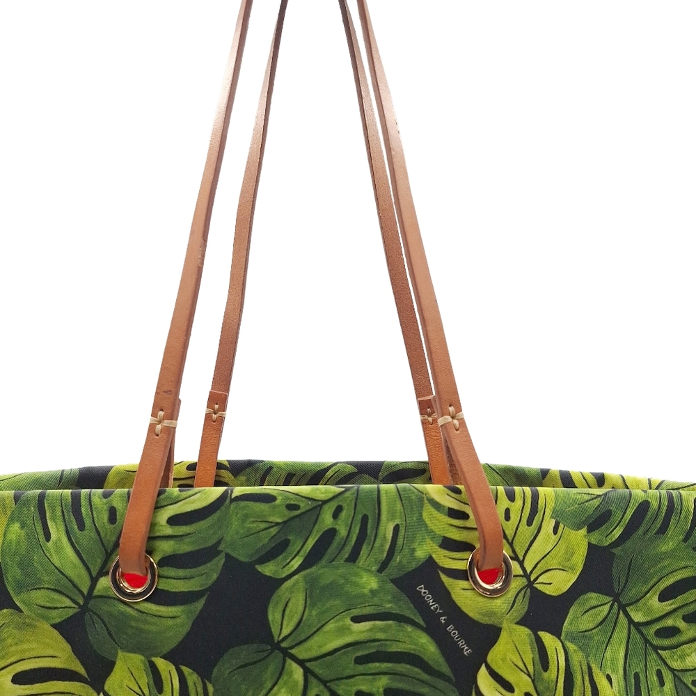 Dooney & Bourke Green Tropical Leaf Canvas Tote with Tan Leather Straps - Picture 8 of 11